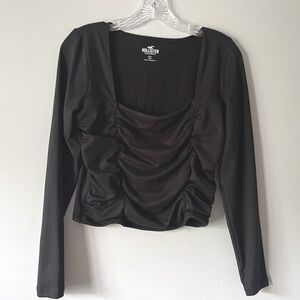 Seamless fabric shirred square-neck top